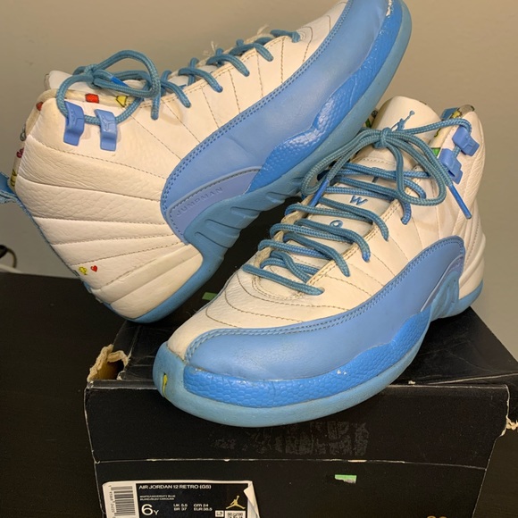 Nike Air Jordan 12 University Blue UNC Emoji GS Size 6Y / Womens 7.5 Sneakers - Picture 2 of 11